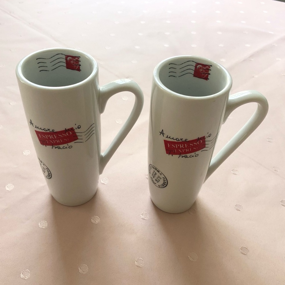 Set of 2 Konitz Stamped Latte Espresso Tall Coffee Mugs Cups